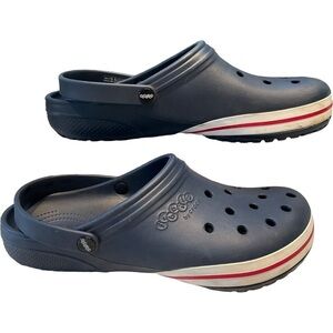 CROCS JIBBITZ MENS RED WHITE BLUE CLOGS SIZE 13